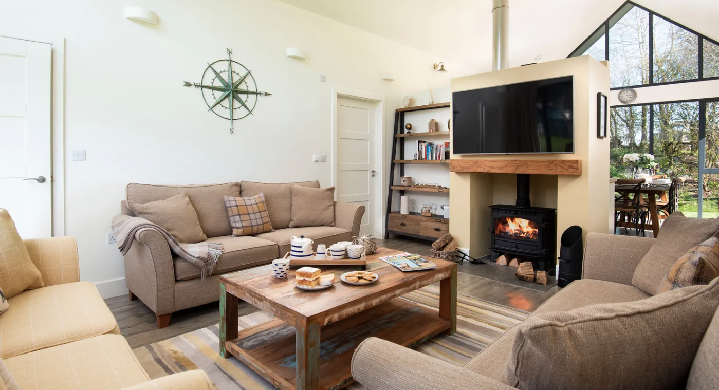 Living room with log burner